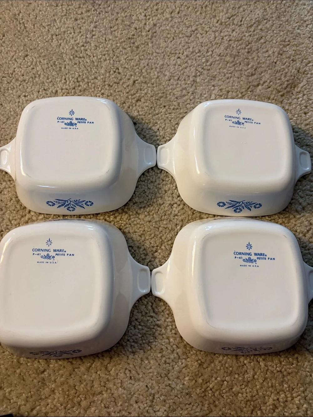 Set of 4 Vintage Corning Ware Cornflower Blue & White Pattern Petite Pan P-41